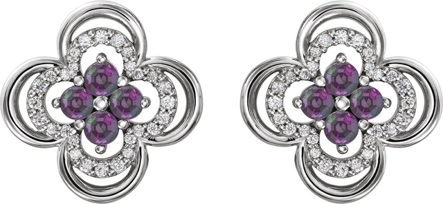 14K Gold Round Natural Alexandrite Clover Earrings – 2.5mm Stones - White Gold - view 2