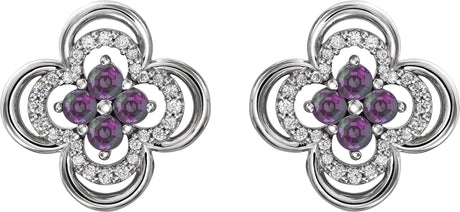 Platinum Round Natural Alexandrite Clover Earrings – 2.5mm Stones - view 2
