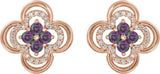 14K Gold Round Natural Alexandrite Clover Earrings – 2.5mm Stones - Rose Gold - view 2