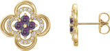 14K Gold Round Natural Alexandrite Clover Earrings – 2.5mm Stones - Yellow Gold
