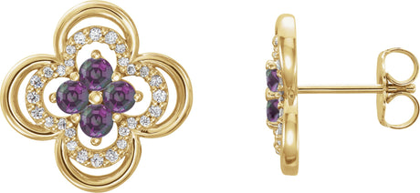 14K Gold Round Natural Alexandrite Clover Earrings – 2.5mm Stones - Yellow Gold