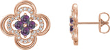 14K Gold Round Natural Alexandrite Clover Earrings – 2.5mm Stones - Rose Gold