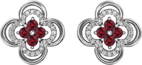 Platinum Round Natural Ruby Clover Earrings – 2.5mm Stones - view 2