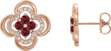 14K Gold Round Natural Ruby Clover Earrings – 2.5mm Stones - Rose Gold