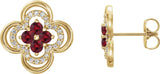 14K Gold Round Natural Ruby Clover Earrings – 2.5mm Stones - Yellow Gold