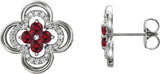 14K Gold Round Natural Ruby Clover Earrings – 2.5mm Stones - White Gold