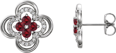 Platinum Round Natural Ruby Clover Earrings – 2.5mm Stones