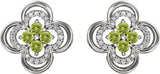 14K Gold Round Natural Peridot Clover Earrings – 2.5mm Stones - White Gold - view 2