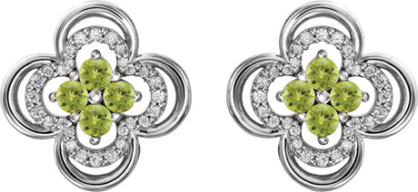 Platinum Round Natural Peridot Clover Earrings – 2.5mm Stones - view 2