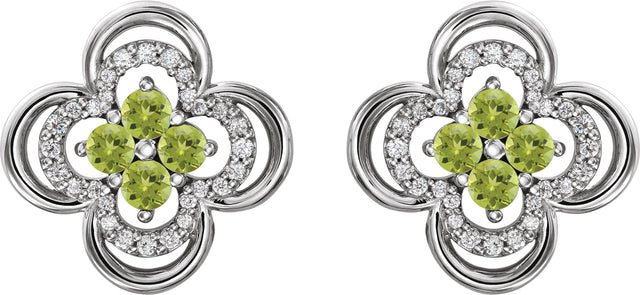 Platinum Round Natural Peridot Clover Earrings – 2.5mm Stones - view 2