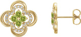 14K Gold Round Natural Peridot Clover Earrings – 2.5mm Stones - Yellow Gold