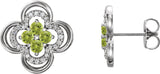 Platinum Round Natural Peridot Clover Earrings – 2.5mm Stones