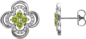 Platinum Round Natural Peridot Clover Earrings – 2.5mm Stones