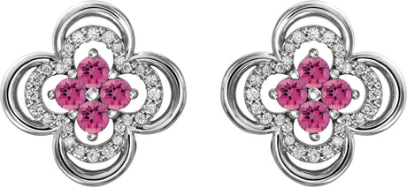 Platinum Round Natural Pink Tourmaline Clover Earrings – 2.5mm Stones - view 2