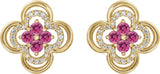 14K Gold Round Natural Pink Tourmaline Clover Earrings – 2.5mm Stones - Yellow Gold - view 2