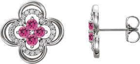 Platinum Round Natural Pink Tourmaline Clover Earrings – 2.5mm Stones