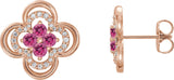 14K Gold Round Natural Pink Tourmaline Clover Earrings – 2.5mm Stones - Rose Gold