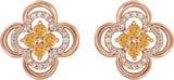 14K Gold Round Natural Citrine Clover Earrings – 2.5mm Stones - Rose Gold - view 2