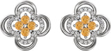 Platinum Round Natural Citrine Clover Earrings – 2.5mm Stones - view 2