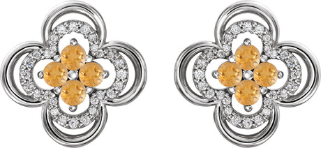 Platinum Round Natural Citrine Clover Earrings – 2.5mm Stones - view 2