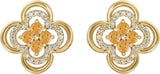 14K Gold Round Natural Citrine Clover Earrings – 2.5mm Stones - Yellow Gold - view 2
