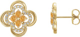 14K Gold Round Natural Citrine Clover Earrings – 2.5mm Stones - Yellow Gold