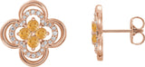 14K Gold Round Natural Citrine Clover Earrings – 2.5mm Stones - Rose Gold