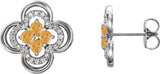 14K Gold Round Natural Citrine Clover Earrings – 2.5mm Stones - White Gold