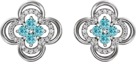 Platinum Round Natural Blue Zircon Clover Earrings – 2.5mm Stones - view 2