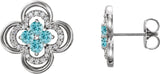 Platinum Round Natural Blue Zircon Clover Earrings – 2.5mm Stones