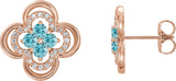 14K Gold Round Natural Blue Zircon Clover Earrings – 2.5mm Stones - Rose Gold