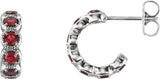 Platinum Round Natural Mozambique Garnet Accented Hoop Earrings