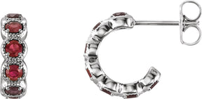 Platinum Round Natural Mozambique Garnet Accented Hoop Earrings