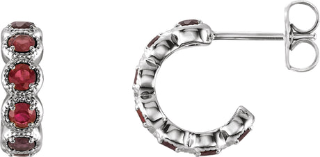 Platinum Round Natural Mozambique Garnet Accented Hoop Earrings