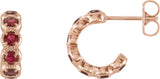 14K Gold Round Natural Mozambique Garnet Accented Hoop Earrings - Rose Gold