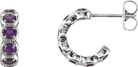 14K Gold Round Natural Alexandrite Accented Hoop Earrings - White Gold