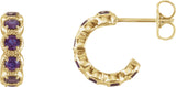14K Gold Round Natural Amethyst Accented Hoop Earrings - Yellow Gold