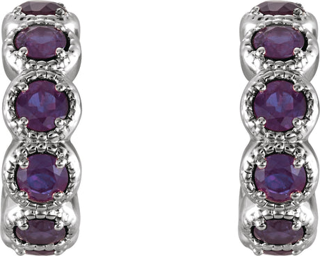 Platinum Round Natural Amethyst Accented Hoop Earrings - view 2
