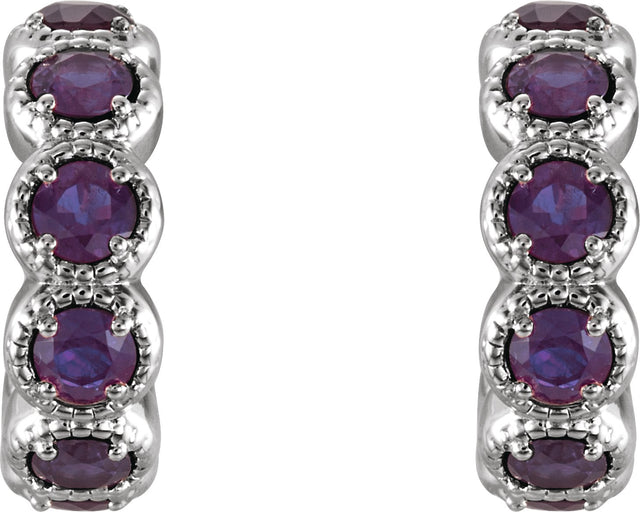 14K Gold Round Natural Amethyst Accented Hoop Earrings - White Gold - view 2