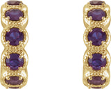 14K Gold Round Natural Amethyst Accented Hoop Earrings - Yellow Gold - view 2