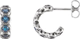 Platinum Round Natural Aquamarine Accented Hoop Earrings