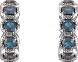 14K Gold Round Natural Aquamarine Accented Hoop Earrings - White Gold - view 2