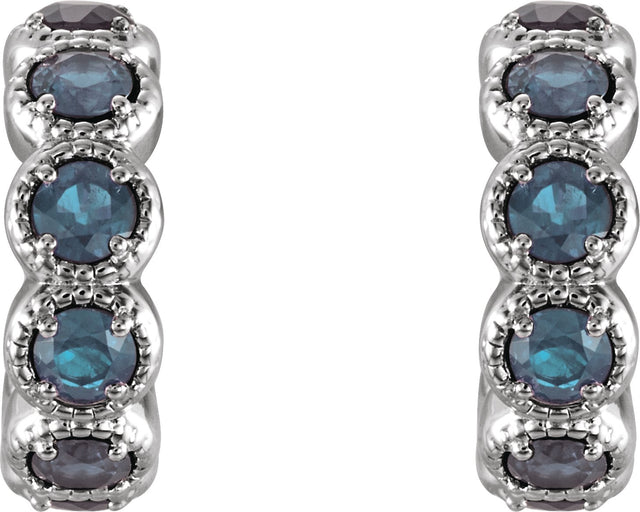 14K Gold Round Natural Aquamarine Accented Hoop Earrings - White Gold - view 2