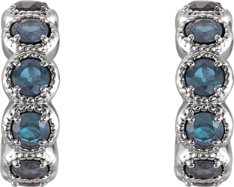 Platinum Round Natural Aquamarine Accented Hoop Earrings - view 2