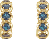 14K Gold Round Natural Aquamarine Accented Hoop Earrings - Yellow Gold - view 2