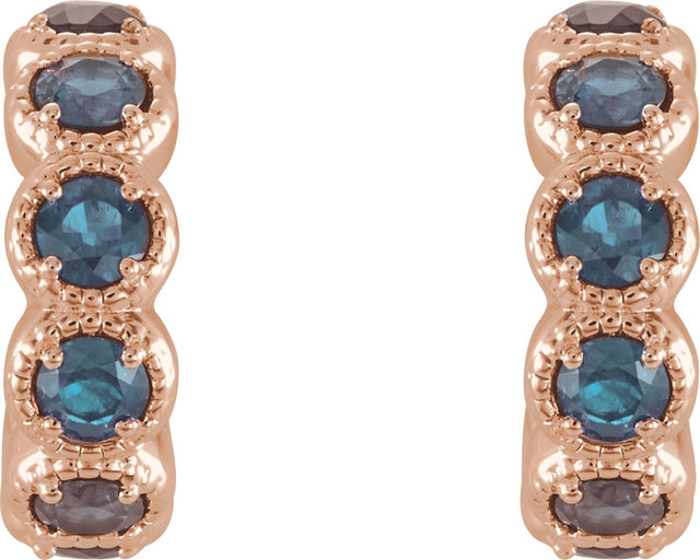 14K Gold Round Natural Aquamarine Accented Hoop Earrings - Rose Gold - view 2
