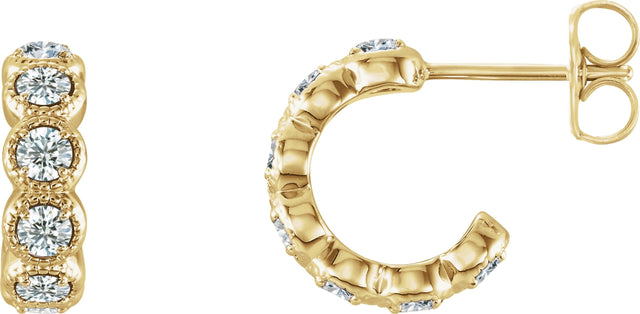 14K Gold Round Natural Diamond Accented Hoop Earrings – 2.5mm Stones - Yellow Gold