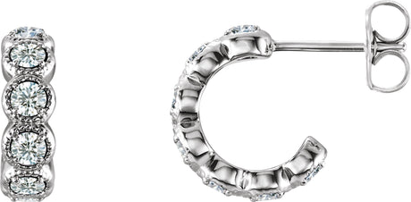 14K Gold Round Natural Diamond Accented Hoop Earrings – 2.5mm Stones - White Gold