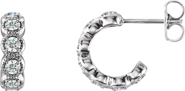 14K Gold Round Natural Diamond Accented Hoop Earrings – 2.5mm Stones - White Gold