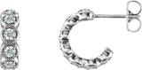 Platinum Round Natural Diamond Accented Hoop Earrings – 2.5mm Stones